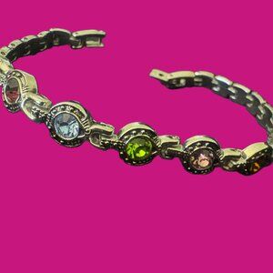 Silver Rainbow Jeweled Bracelet Size 7 with Snap Lock NWOT